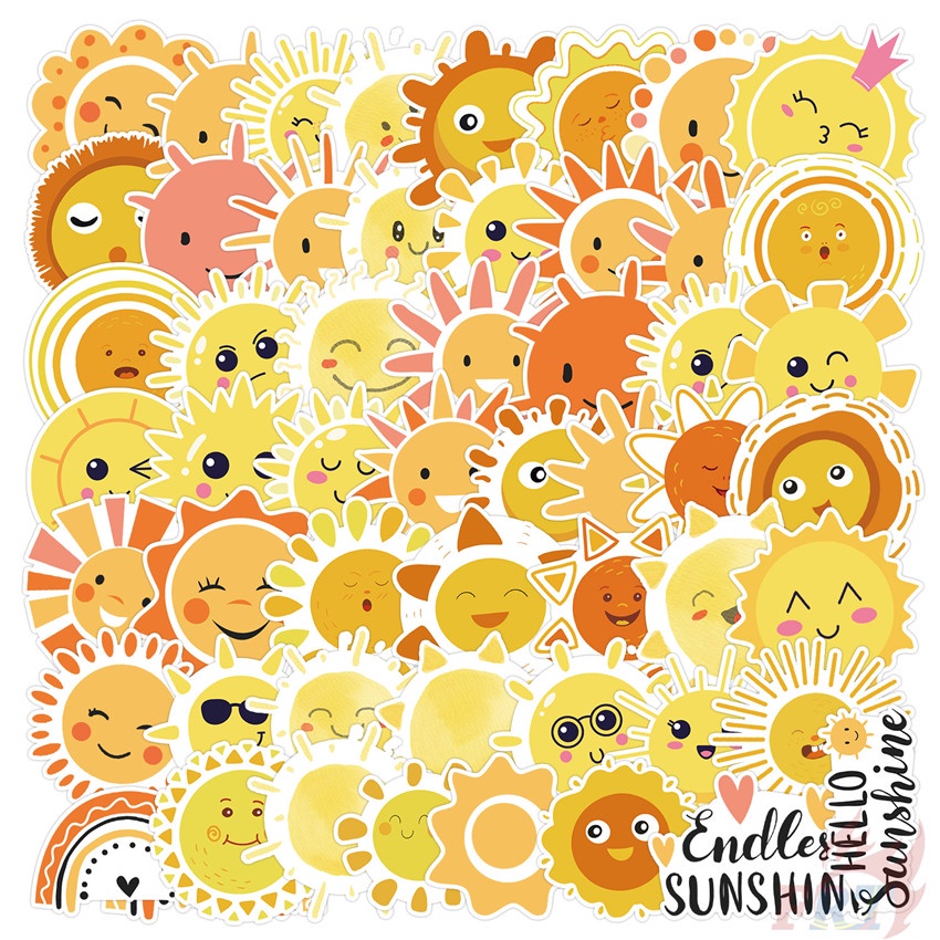 ❉ Bộ 01 Miếng Dán Hình Biểu Tượng Cảm Xúc Mặt Trời Vui Nhộn ❉ Bộ 50 Sticker Chống Thấm Nước Họa Tiết Doodle Hợp Thời Trang