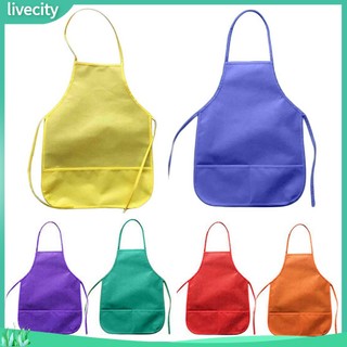 Kids children non-woven fabric pocket apron kitchen painting diy art class cover