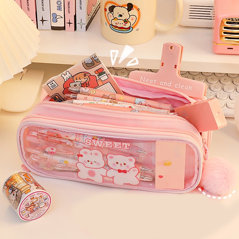 Bóp Viết Ba Ngăn Sức Chứa Lớn Có Móc Khóa Sáng Tạo Dễ Thương Cho Học Sinh