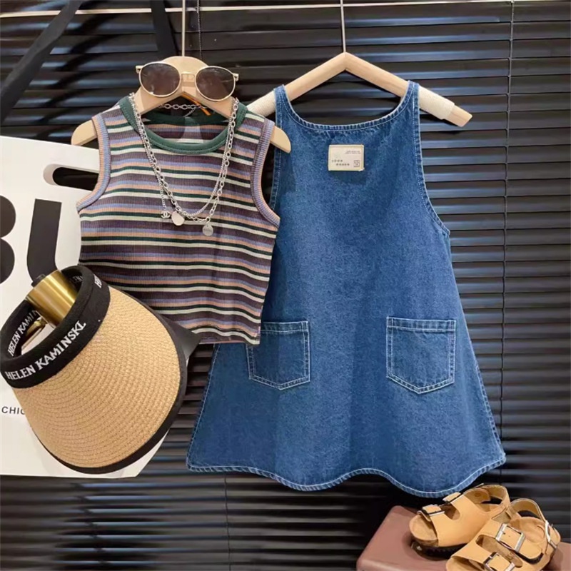 Đầm Denim Mùa Hè Phong Cách Hàn Quốc Hợp Thời Trang Cho Bé Gái
