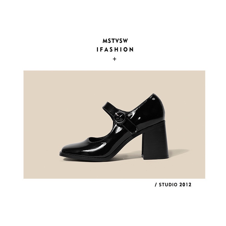 Giày Cao Gót 7cm Mũi Vuông Phong Cách lolita Anh Quốc