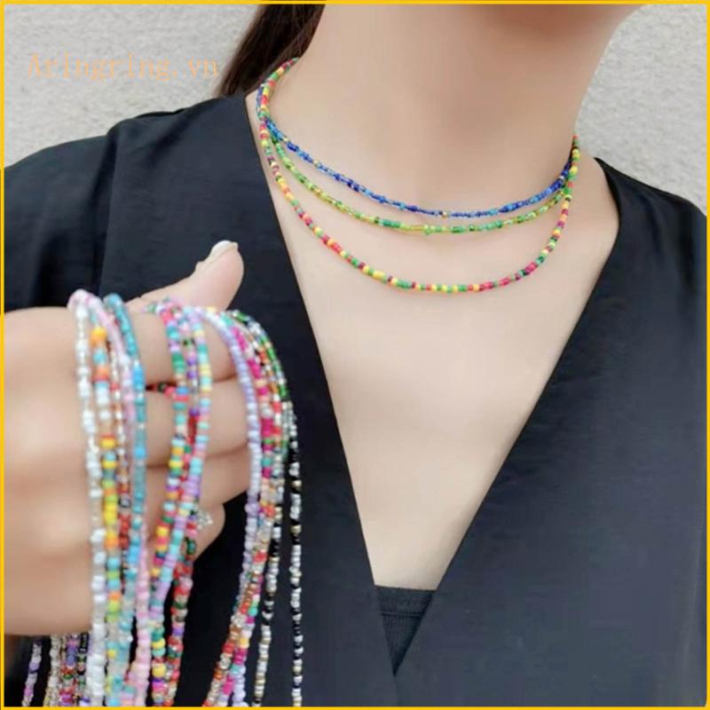 Arin phụ nữ vòng cổ cườm đầy màu sắc chuỗi xương đòn có thể điều chỉnh hạt bohemian choker
