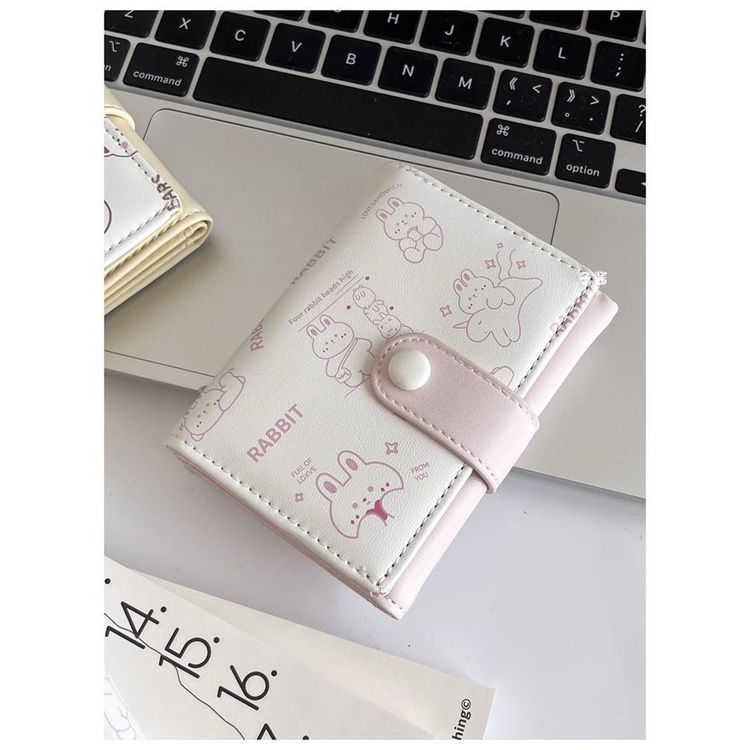 Dễ Thương Ví Da pu Ngắn Gập Ba In Họa Tiết Gấu Đáng Yêu Có Nút Bấm Đựng Thẻ / Tiền Xu Cho Học Sinh Dễ Thương