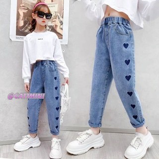 CATIMINI quần jean bé gái Quần ống rộng phong cách phương Tây cho trẻ em trái tim thêu