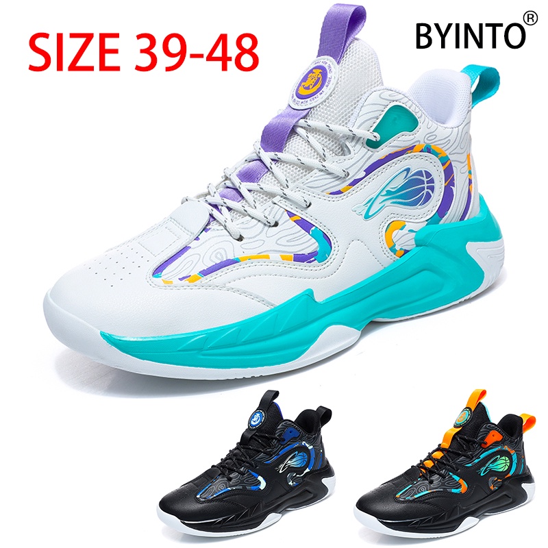 Kích thước lớn 39-48 giày bóng rổ nam cao hàng đầu làm cho tiếng ồn spike anti-skid da không thấm nước nam thể thao giày thể thao thời trang chạy bộ đi bộ quần vợt chạy bộ người đàn ông giày thể thao trắng đen