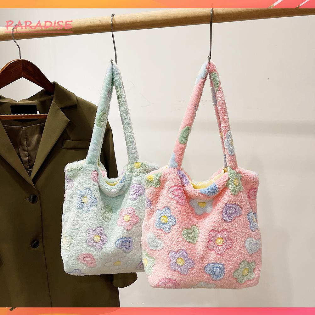 Túi Xách Đeo Vai Bằng Vải Lông Họa Tiết Kẻ Sọc Thời Trang Mùa Đông Có Tay C