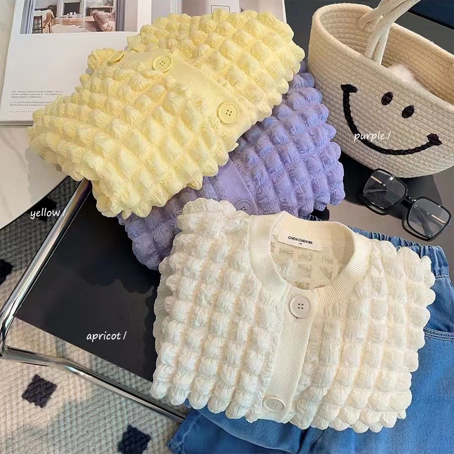 Áo Khoác Cardigan Tay Phồng Thời Trang Xuân Thu Cho Bé Gái