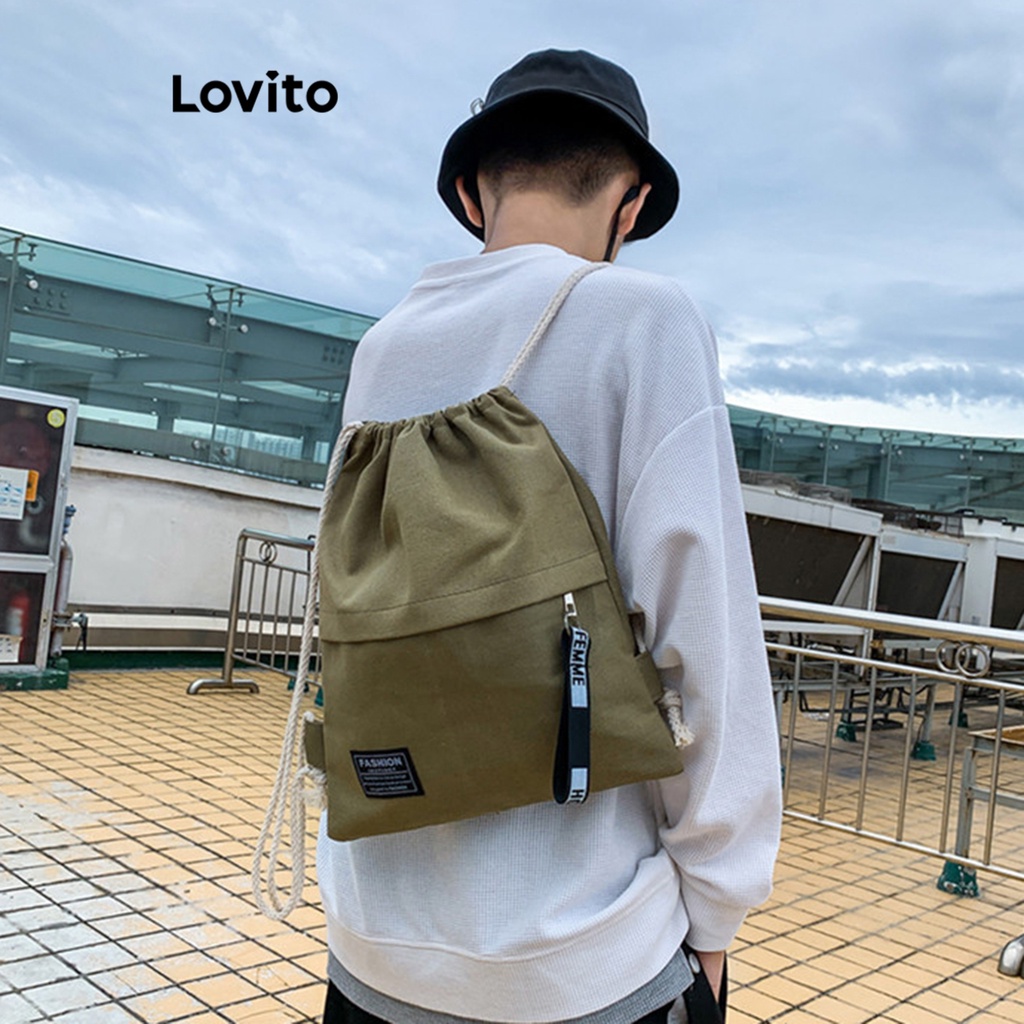 Ba lô Lovito có dây rút viền tương phản phong cách thường ngày thời trang cho nữ L60AD125