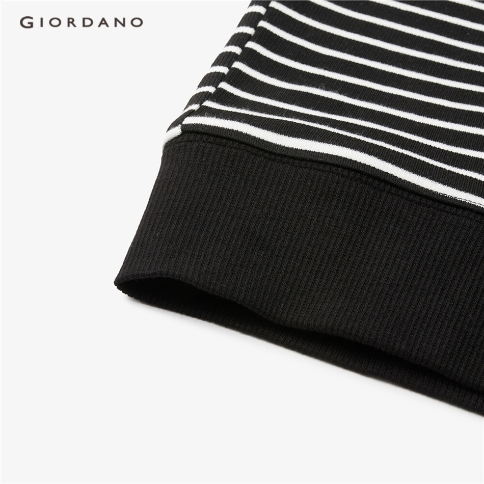 GIORDANO WOMEN Raglan sleeve half-zip stripe loose sweatshirt 18323009