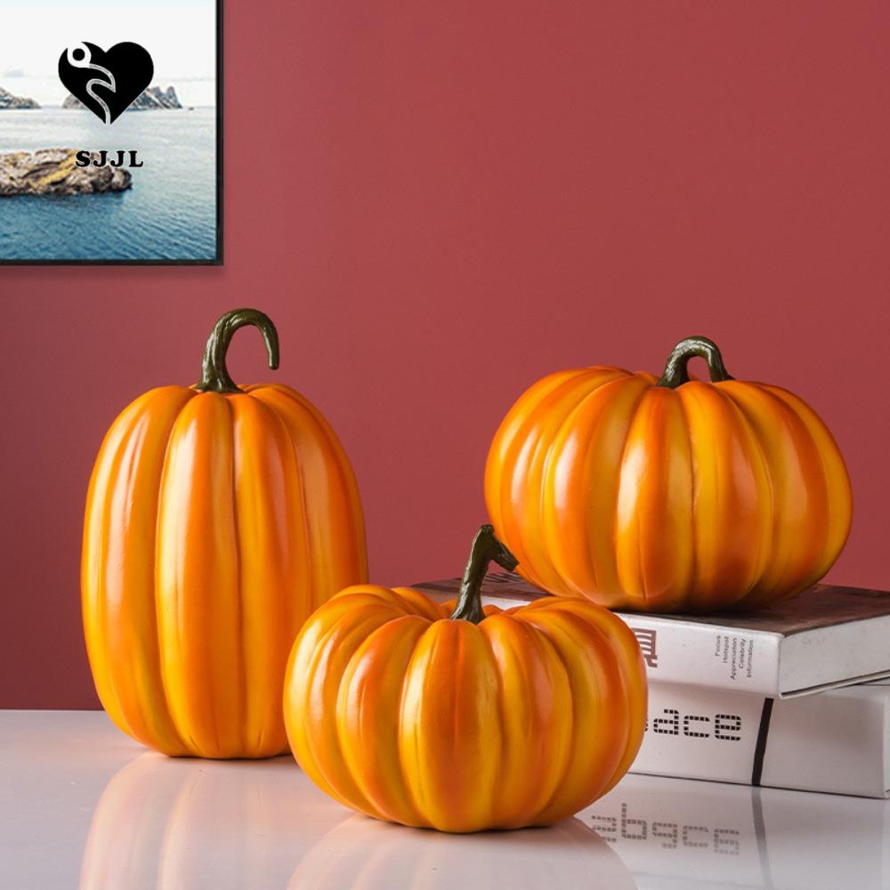 SJJL Bí ngô mô phỏng, bí ngô nhân tạo bằng nhựa cỡ lớn, đạo cụ halloween phong cách đồng quê lễ tạ ơn thực tế thu hoạch mùa thu