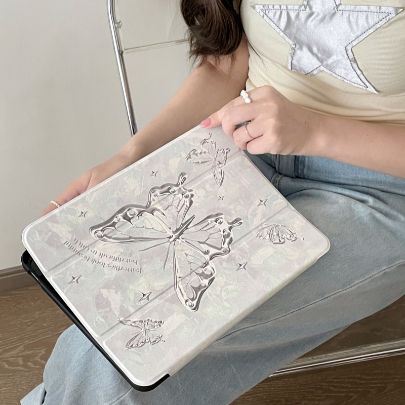 Silver star butterfly anti-fall silicone soft chống va đập cho ipad mini 6/5 ipad 9,7 5 6th air 3/4/5 ipad 10,2 7th/8/9/10th pro 11 2022 ipad pro 2021 2020 giá đỡ ipad