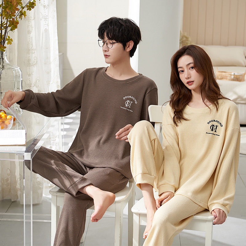 Esea Bộ Đồ Ngủ cotton Tay Dài In Hình Bánh waffle Thời Trang Thu Đông Dành Cho Nam Và Nữ