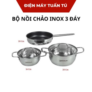 Bộ nồi inox chảo Goldsun GPS1790, 3 đáy cap cấp  đun trên bếp từ , hồng ngoại , bếp ga .