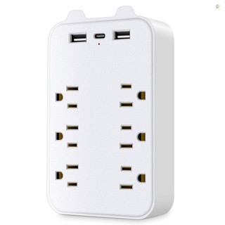 3elife 9-in-1 surge protector 6-outlet extender with 2 usb & 1 usb-c ports power strip multi plug outlets wall adapter spaced for home travel office