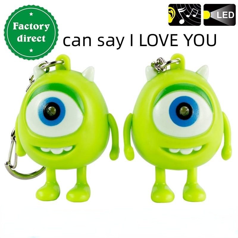 Tiktok giọng nói âm thanh sáng tạo i love you big eyes monster doll mặt dây chuyền móc khóa cặp đôi led phát sáng móc khóa