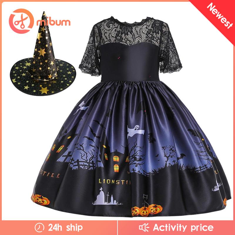 Cô gái phù thủy halloween trang phục váy lạ mắt cosplay bí ngô in trang phục