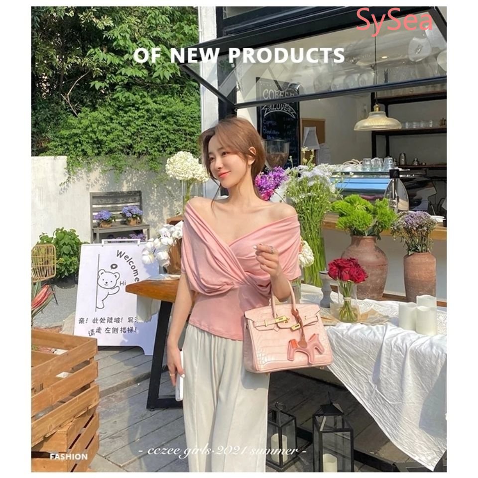 Áo Kiểu Trễ Vai Cổ Chữ V Thời Trang Mùa Hè Theo Phong Cách Pháp Cho Nữ