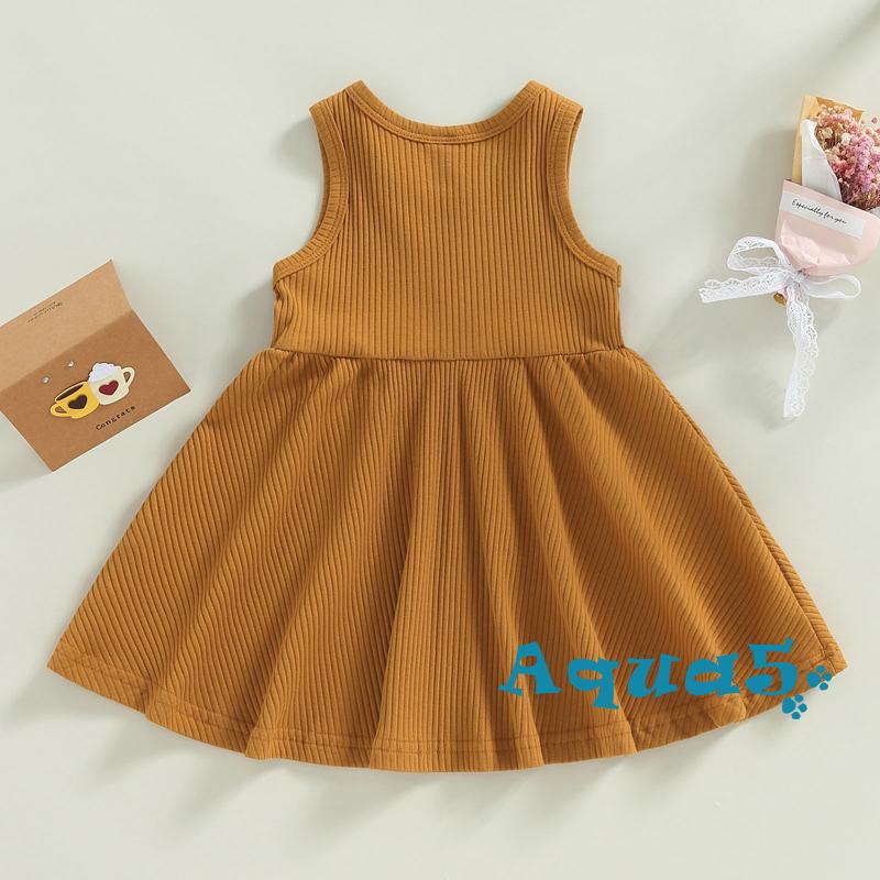 Đầm Chữ A Sát Nách Cổ Tròn Màu Trơn Cho Bé Gái