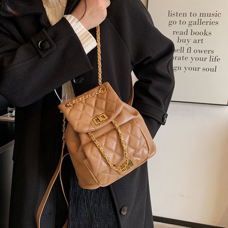 Ba Lô Dây Rút mini Mềm Mại Có Khóa Hình Thoi Thời Trang Cho Nữ