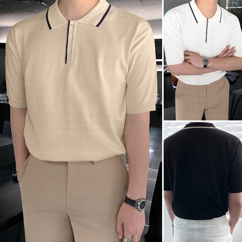 Áo thun polo INCERUN tay ngắn dáng ôm thời trang cao cấp cho nam