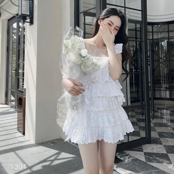 Set áo ren nữ cánh tiên tầng mix chân váy A ngắn thời trang thiết kế cao cấp đi chơi đi biển du lịch dịu dàng LEVAN