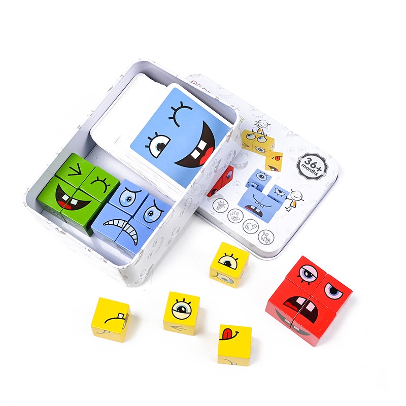 Đồ Chơi Khối Rubik Bằng Gỗ Thay Đổi Gương Mặt Vui Nhộn