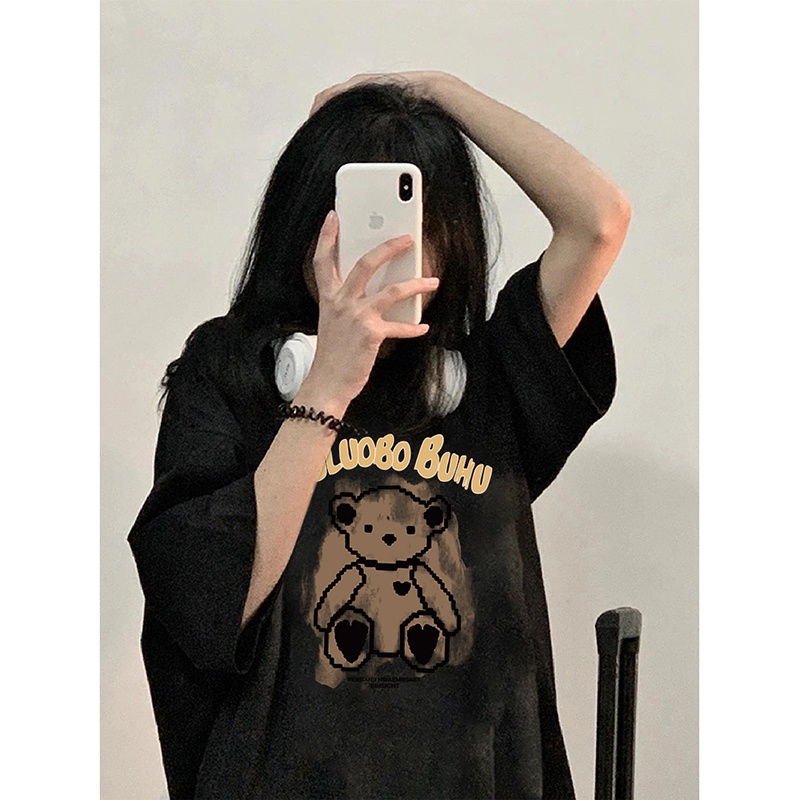 Áo Thun 100% Cotton Tay Ngắn Dáng Suông In Họa Tiết Dễ Phối Đồ Thời Trang Phong Cách Hàn Quốc Cho Nữ