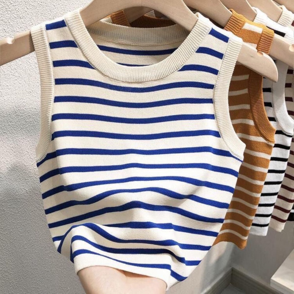Áo Thun Thể Thao Hai Dây Dệt Kim Họa Tiết Kẻ Sọc Thời Trang Mùa Hè 2023 Mới Dành Cho Bạn Nữ