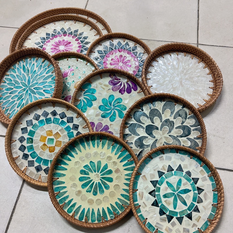 Khay mây nhỏ đựng cafe, đồ ăn, trang trí nhà cửa góc làm việc,hình tròn 20-22cm đa năng