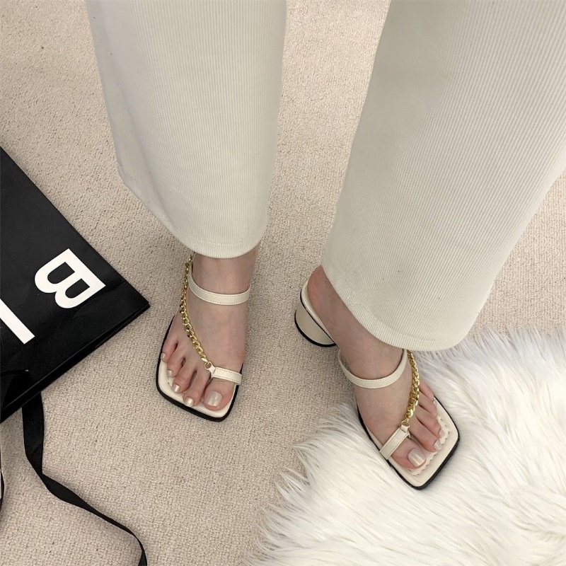 XIELUAIZTA Dép Sandal Cao Gót Hở Ngón Phối Dây Xích Phong Cách Hàn Quốc Thời Trang Cho Nữ