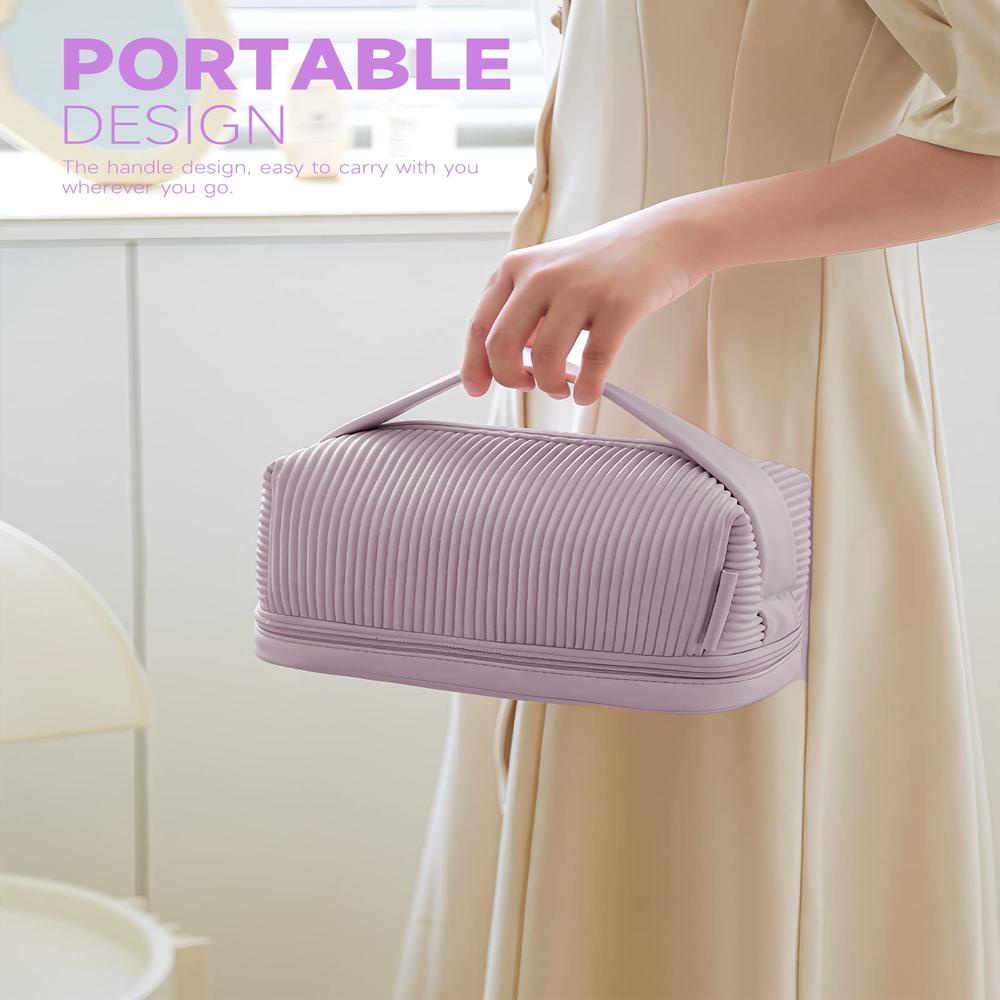 Túi Đựng Mỹ Phẩm Cỡ Lớn Bằng Da PU Hai Lớp Có Tay Cầm Tiện Dụng Cho Nữ