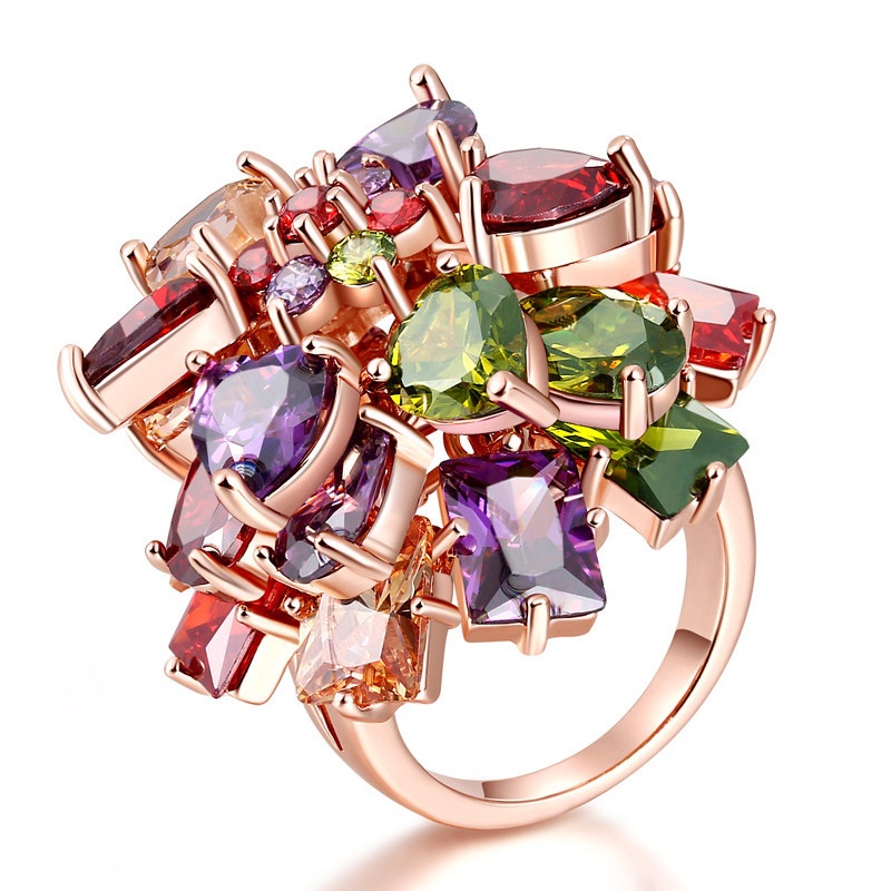 Nhẫn Đính Đá Zircon Nhiều Màu Sắc Thời Trang Âu Mỹ