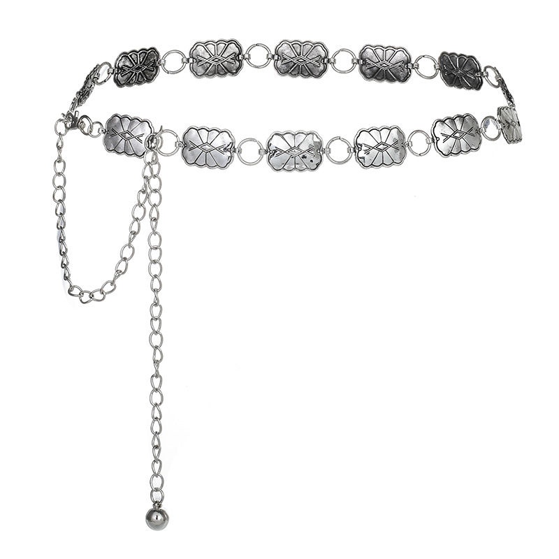 Dây Xích Đeo Thắt Lưng Bằng Kim Loại Bạc Khắc Họa Tiết Phong Cách Cổ Điển Có Thể Điều Chỉnh Trang Trí Váy / Thắt Lưng Cho Nữ