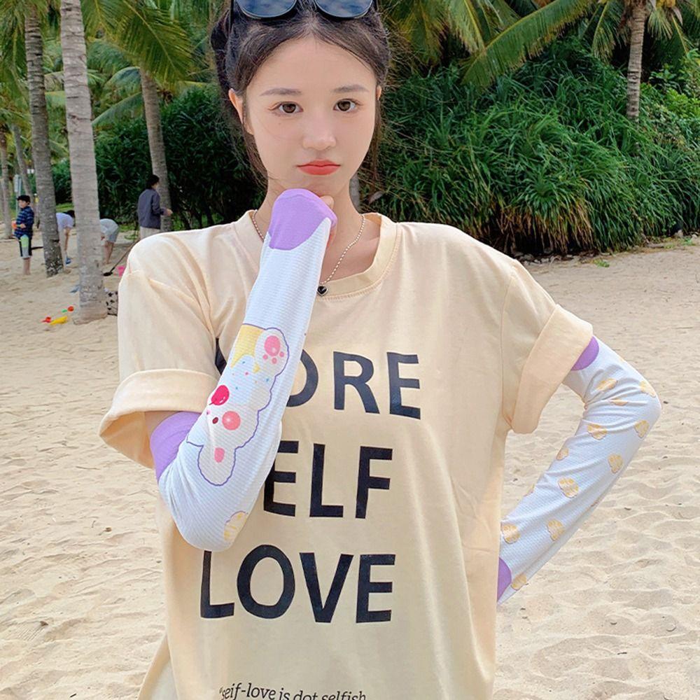 Ống Tay Áo Co Giãn Họa Tiết Hoạt Hình Dễ Thương Dành Cho Nữ