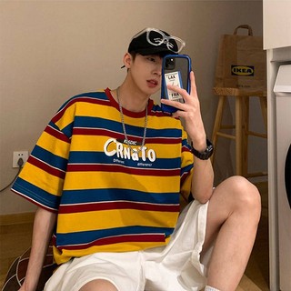 Renaissance Retro Romantic Striped Loose Short-Sleeved T-shirt T-shirt Male and Female Trendy Brand Couple DgeM