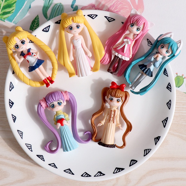 Mô Hình Tiểu Cảnh "6 Cô Gái Thủy Thủ Mặt Trăng Mini" Trang Trí Sen Đá, Sân Vườn/ Chậu Cây, DYI, Terrarium