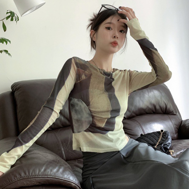 IELGY  Áo Sơ Mi Mỏng Màu Tương Phản Thời Trang Hàn Quốc Cho Nữ