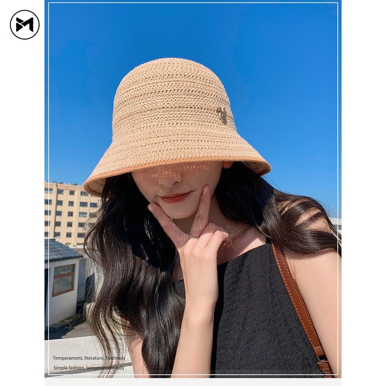 Nón Tai Bèo Đan Cói Chống Nắng Màu Sắc Trơn Phong Cách Hàn Quốc Cho Nữ
