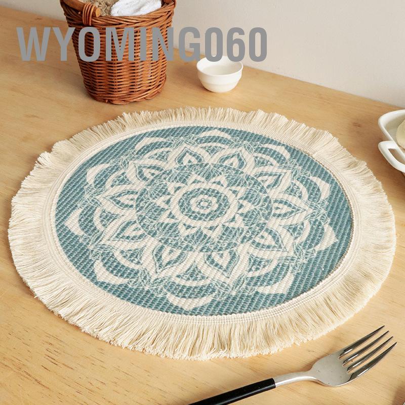 Wyoming060 Placemat Cotton Polyester Tròn Mềm mại Thoải mái Dệt với Tua Rua để Trang trí Nhà bếp