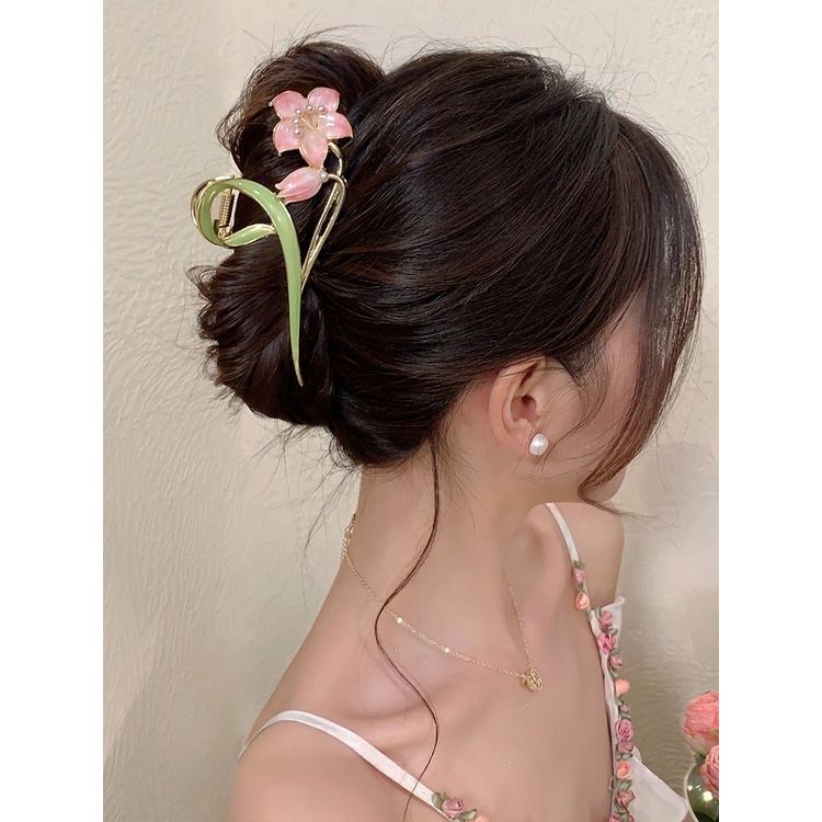 Kẹp Tóc Hình Hoa Tráng Men Bằng Hợp Kim Siêu Nhẹ Thời Trang Cho Nữ