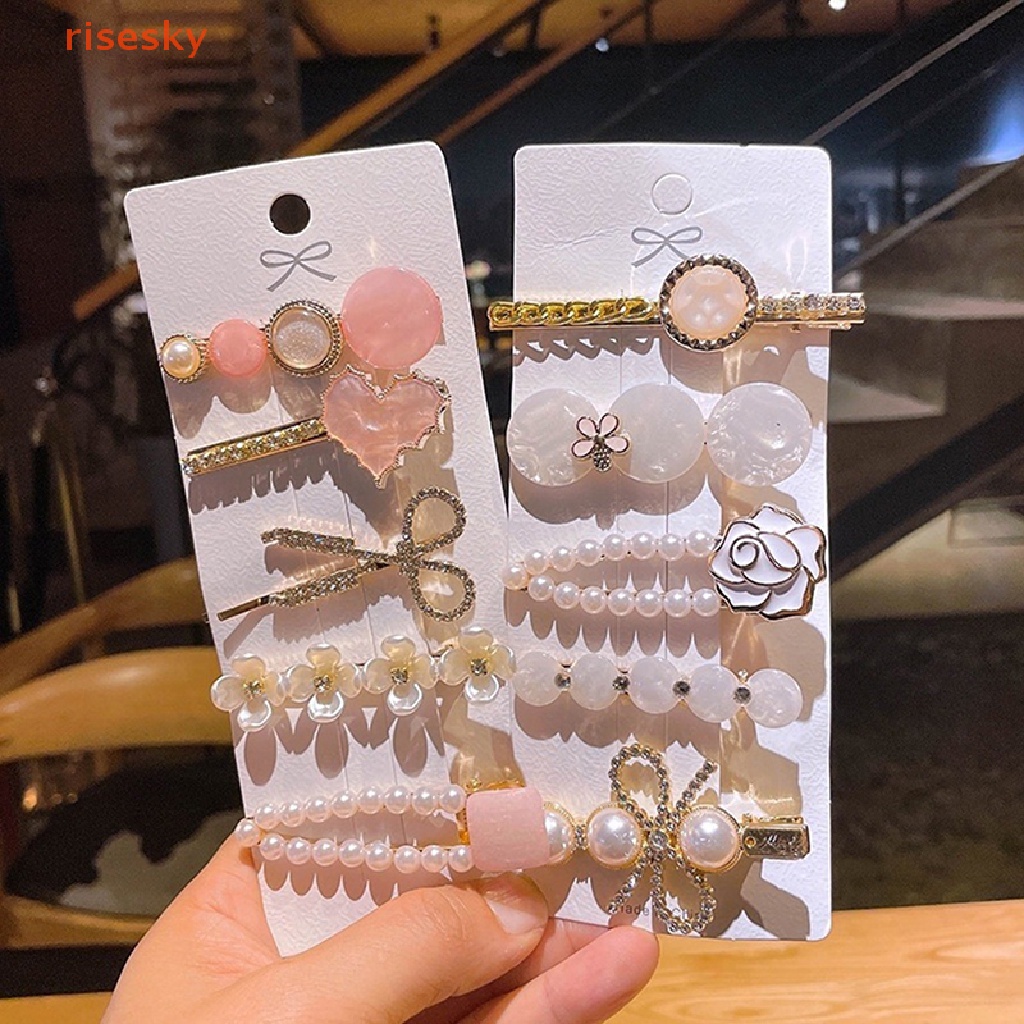 Set 4 / 5 / 6 Kẹp Tóc Hình Hoa Trà Đính Ngọc Trai Thời Trang