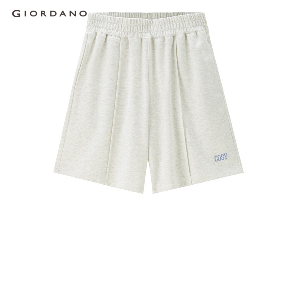 Giordano quần đùi nữ vải thun cotton 100% cạp co giãn hình thêu chữ cái phong cách giản dị dệt kim 05403455