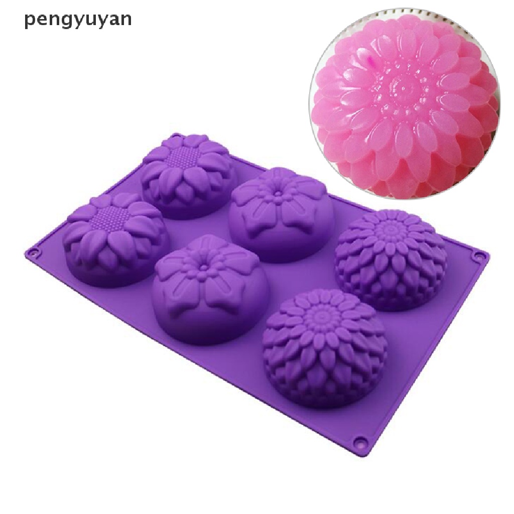 Khuôn Làm Bánh / Xà Phòng Handmade 6 Lỗ Hình Hoa Tròn Bằng Silicone DIY