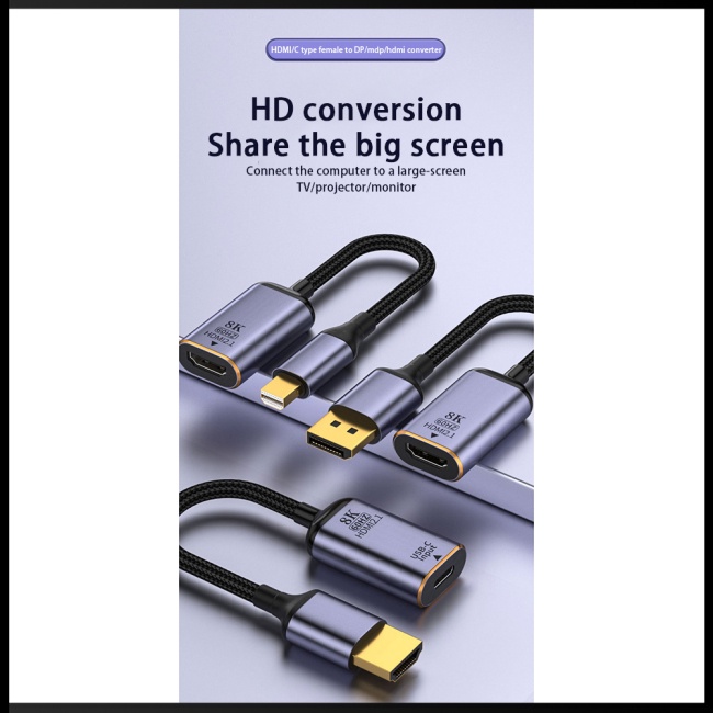 Cáp Chuyển Đổi Zevaret 8k 60hz Hd Sang DP Mini DP / Type-c Sang Hdmi