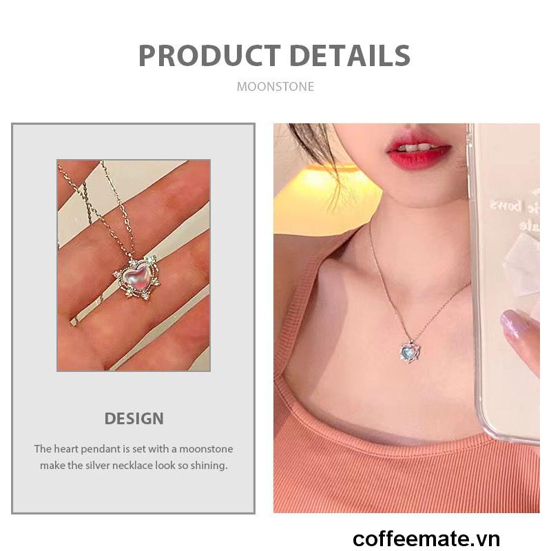 【coffeemate】⚡Vòng cổ mạ bạc mặt hình trái tim đính đá pha lê Thời Trang Cho Cặp Đôi
