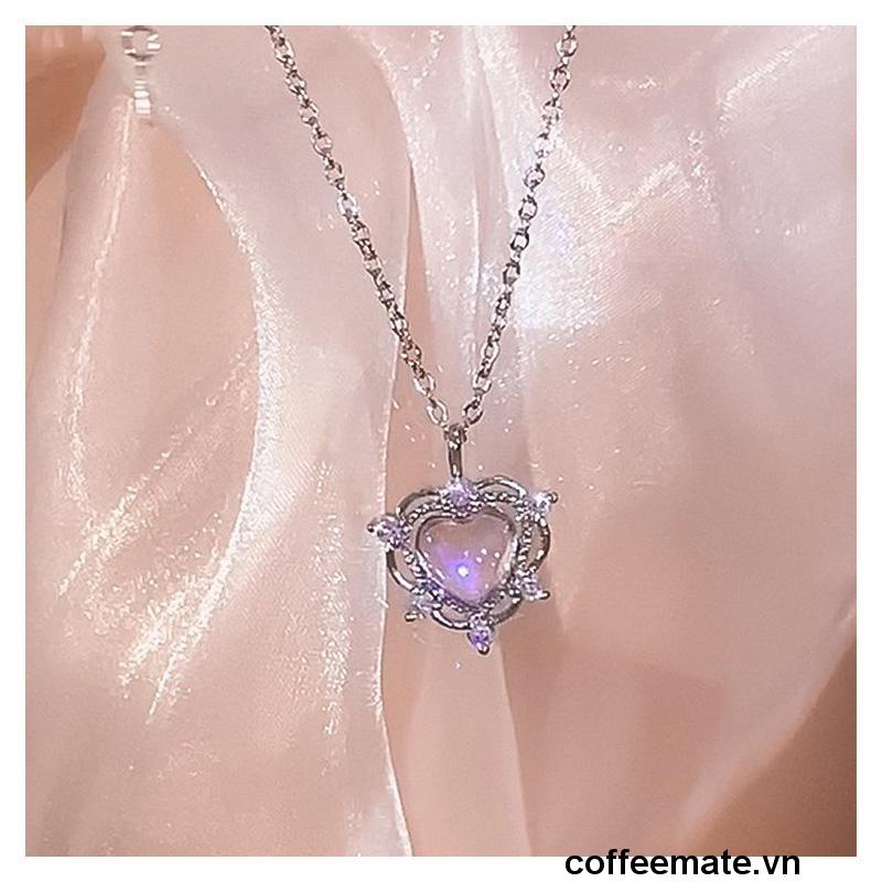【coffeemate】⚡Vòng cổ mạ bạc mặt hình trái tim đính đá pha lê Thời Trang Cho Cặp Đôi