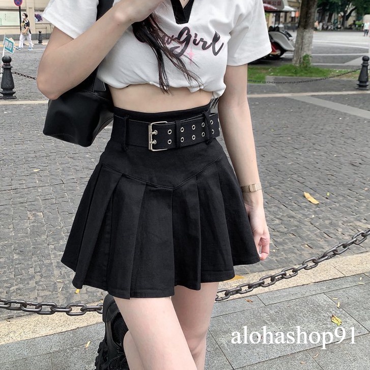 Chân váy xếp ly dáng ngắn BARE thiết kế xếp ly bản to tặng kèm đai lưng chất kaki dày đẹp alohashop91