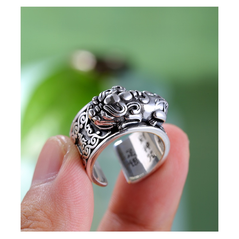 Nhẫn Hở Mạ Bạc Hoạ Tiết Pixiu Độc Đáo Phong Cách Retro Cho Nam Giới