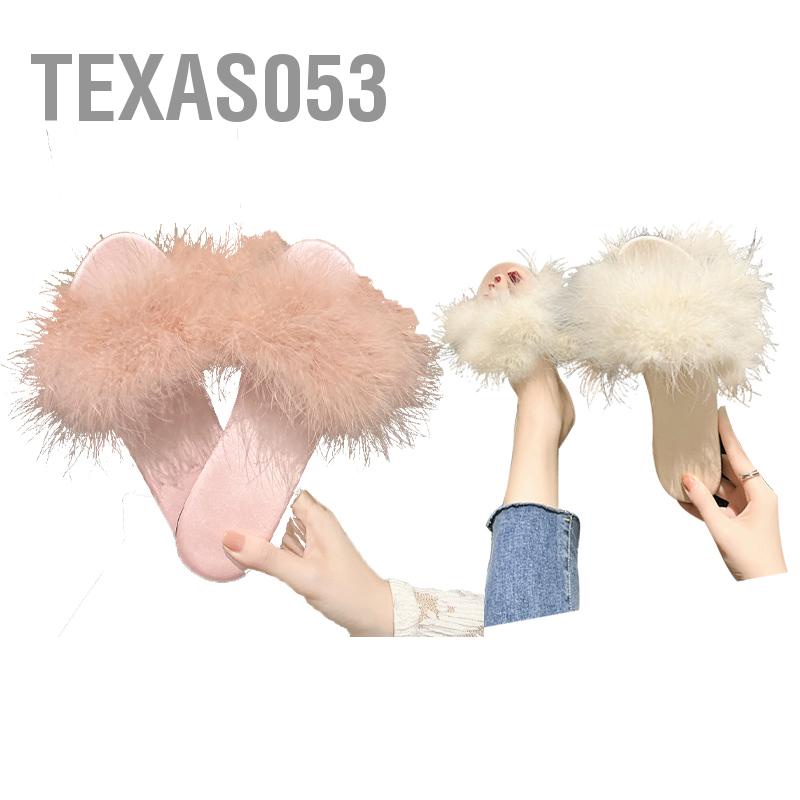 Texas053 Dép Nữ Mùa Hè Lông Tơ Mềm Sang Trọng Hở Ngón Phong Cách Ngoài Trời Đế Bằng