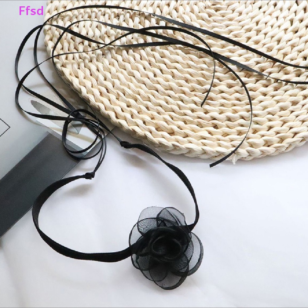 {Ffsd} Vòng Cổ Choker Dây Ruy Băng Siêu Dài Hình Hoa Trà Đen Quyến Rũ Làm Quà Tặng Tiệc Tùng * Bán Chạy